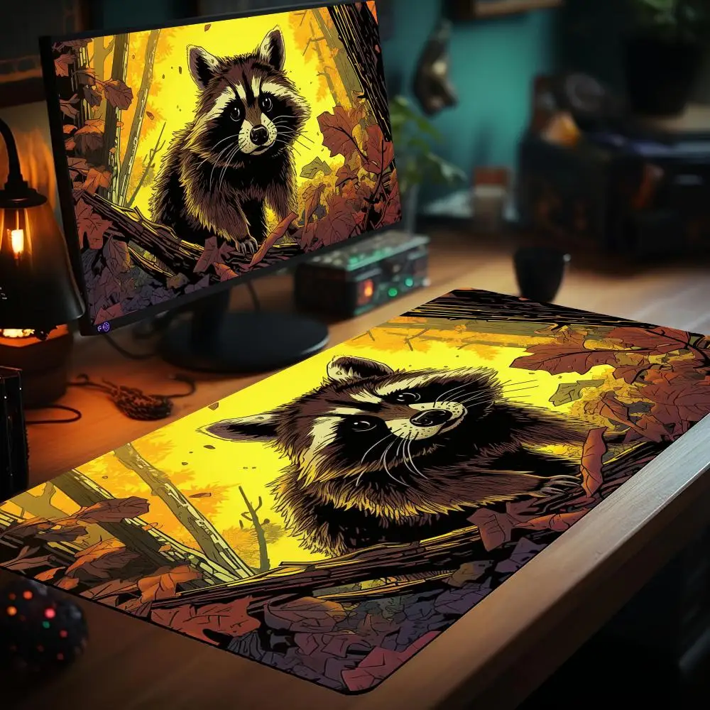 แผ่นรองเล่นการ์ด Magic ลายแฟนตาซีแรคคูน พร้อมช่องสำหรับการ์ด เหมาะสำหรับการเล่นเกม Commander และการรวมตัวเล่นเกม