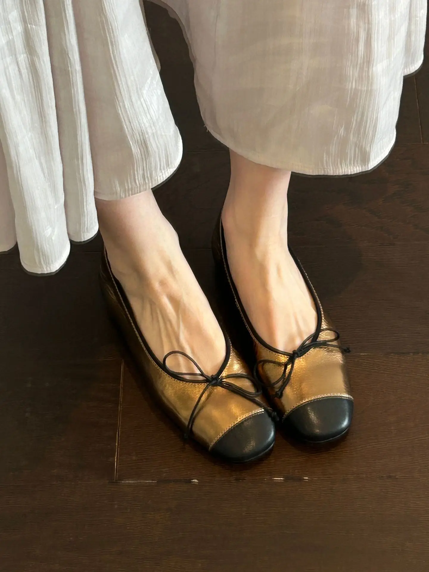 Ballet Flat Shoes Women's round Toe Knot Snake Skin PU Pattern Leather Low Heel Casual Fashion Single Shoes Spring
