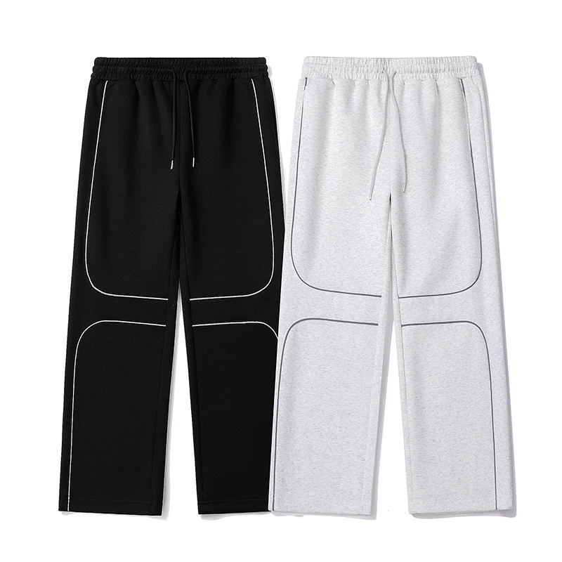 Symmetric Reflective Strip Straight Loose Casual Pants Drawstring Stretch Waist Sweatpants Men Women High Quality Trackpants