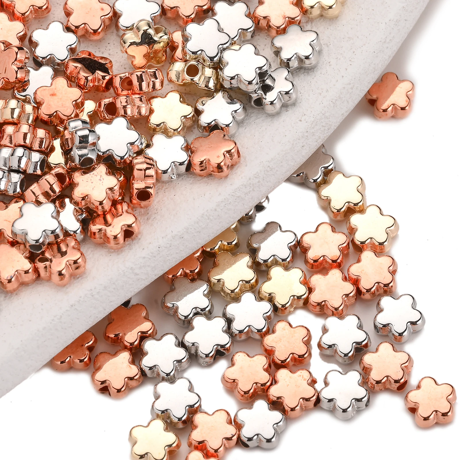 100 teile/los 6mm Imitation Metall Kunststoff Perlen Mix Blume Spacer Perlen Für Schmuck Machen DIY Armband Halskette Schmuck