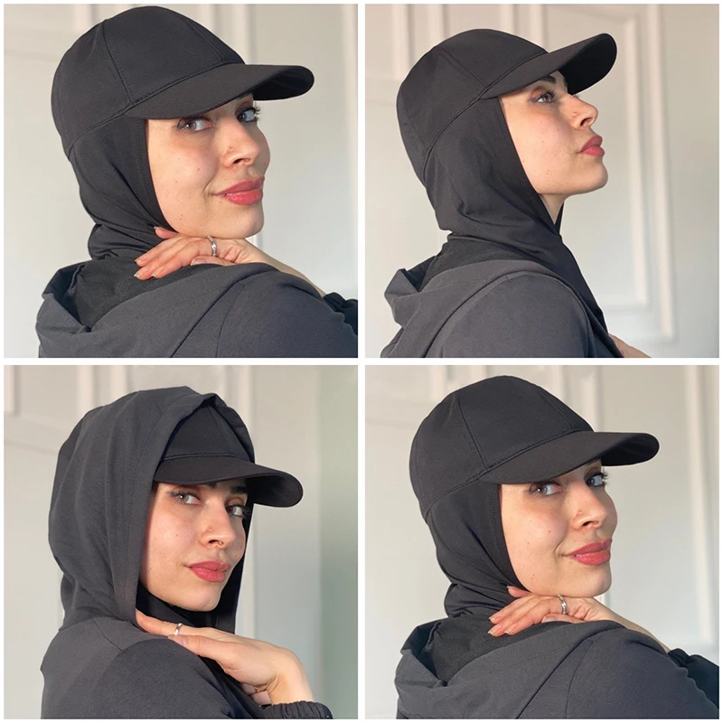 Ramadan Muslim Fashion Baseball Caps With Jersey Scarf Hijab Shawl Solid Color Bandana Turban Bonnet Women Hat Ready To Wear