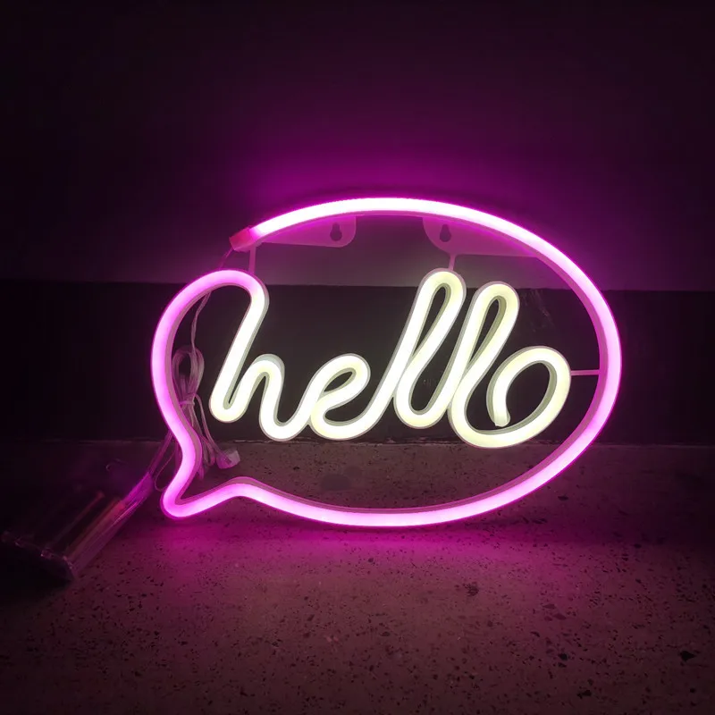 Hello LED Neon Sign USB Powered Neon Signs Night Light 3D Wall Art & Game Room Bedroom Living Room Business Bar Decor Lamp Signs