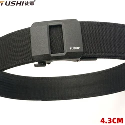 TUSHI-cinturón táctico duro genuino para hombre, hebilla automática de Metal, cinturón de pistola IPSC, cinturón militar de nailon de 4,3 cm, faja para deportes al aire libre