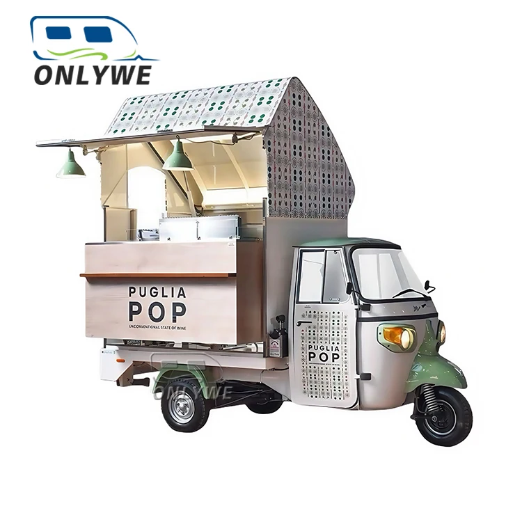 Onlywe DOT Certificado Ape Piaggio Pizza Venta Carro de comida para pizza Tuk Triciclo Carro móvil Camión de comida para pizza