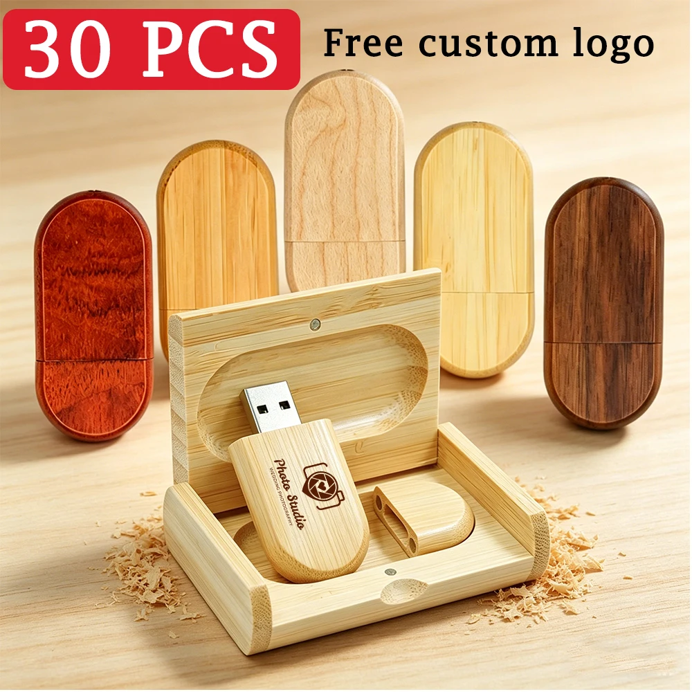 30pcs/lot Fashion Bamboo Wood and Redwood Wood Pen Drive Card Model 2.0 USB Flash Drive 4GB 8GB 16GB 32GB 64GB Free Custom Logo