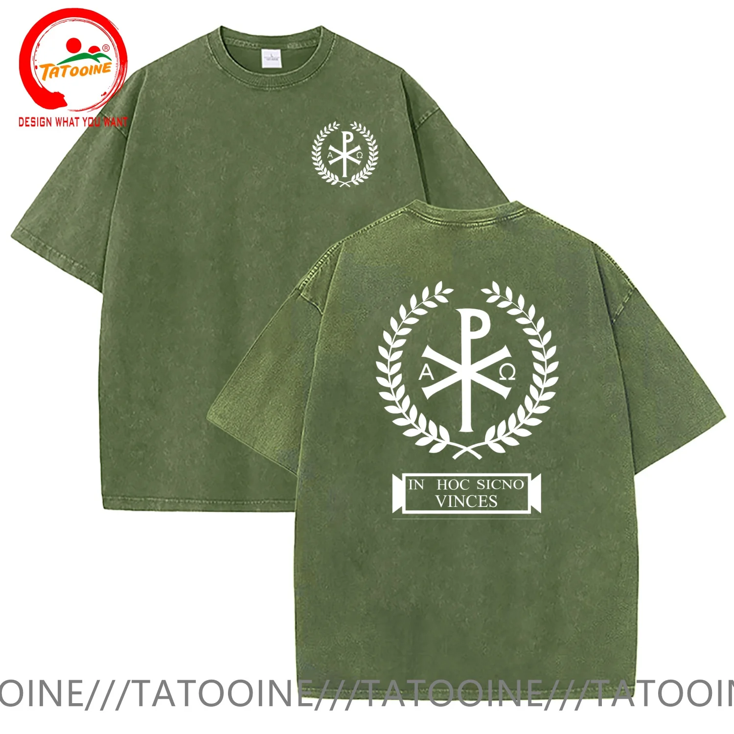 Byzantine Empire Chi Rho Symbol Constantine Cross T Shirt Men Vintage Washed Cotton T-Shirt Stylish Clothing Tops Tee Shirt Leis