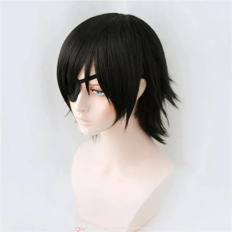 Anime Chainsaw Man Himeno Cosplay Wig Black Short Cosplay Wig With Eye Patch Heat Resistant Hair Halloween Party Wigs