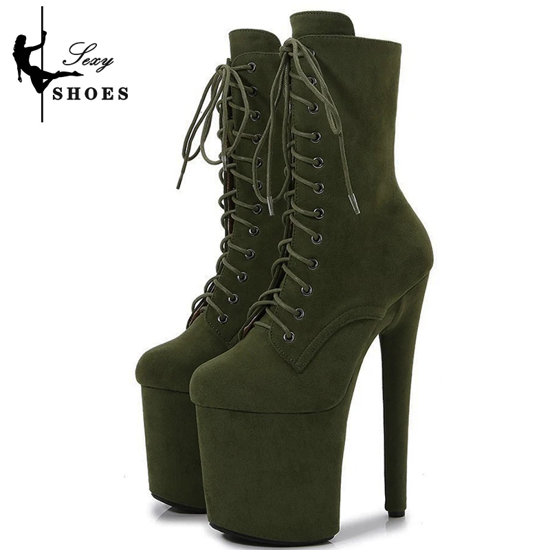 Woman Shoes Strappy Ankle Boots Sexy Combat Fetish 8 Inch High Heels Platform 20CM Red Striptease Pole Dancing Large Size Shoes