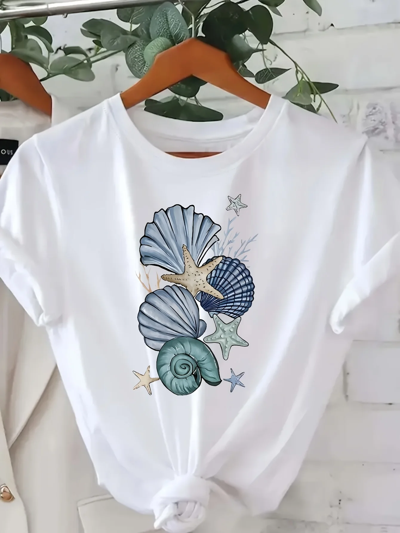 

Plus Size Women's Casual Short Sleeve T-shirt with Seashell Starfish Graphic Pntri Harajuku Short Sleeve Casual Summer Clothing