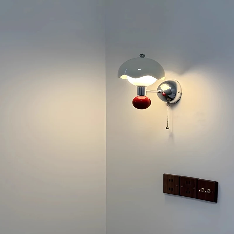 

Pull down the switch Bedroom bedside wall lamp French medieval cream style designer mushroom corridor balcony backgrounwall lamp