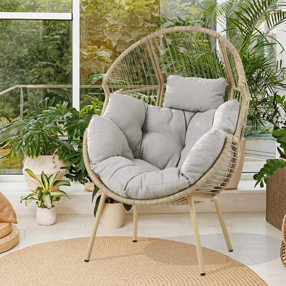 Egg Chair Outdoor Basket Chairs - Wicker Patio Cuddle Chair with Cushions Rattan Tear Drop Egg Chair for Indoor Bedroom Outside