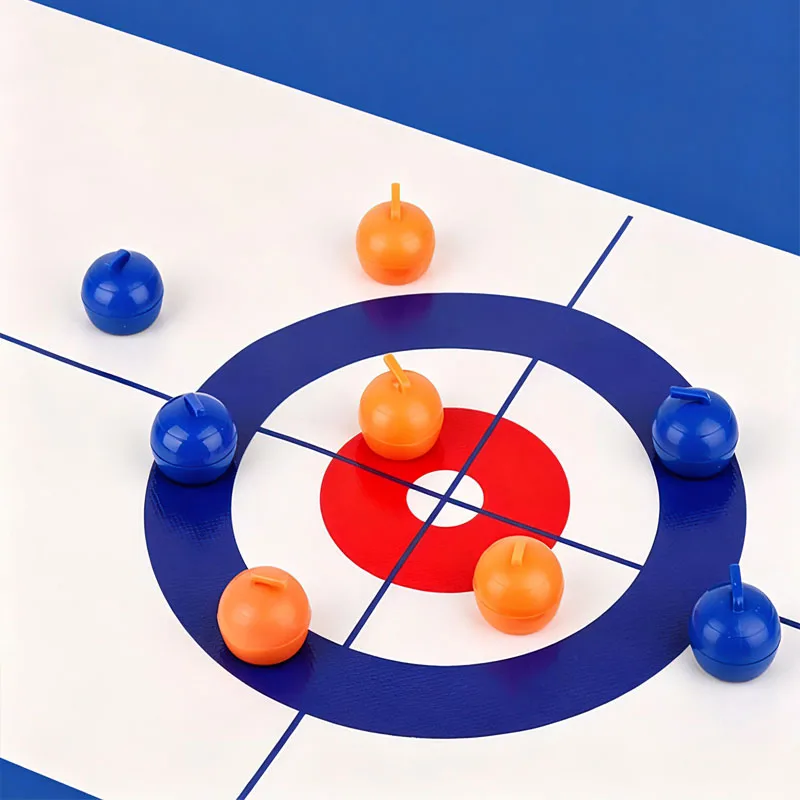 Desktop Curling Game with 8 Rollers & Shuffleboard Pucks Office Party Family Fun Two Player Competitive Interactive Play Toys