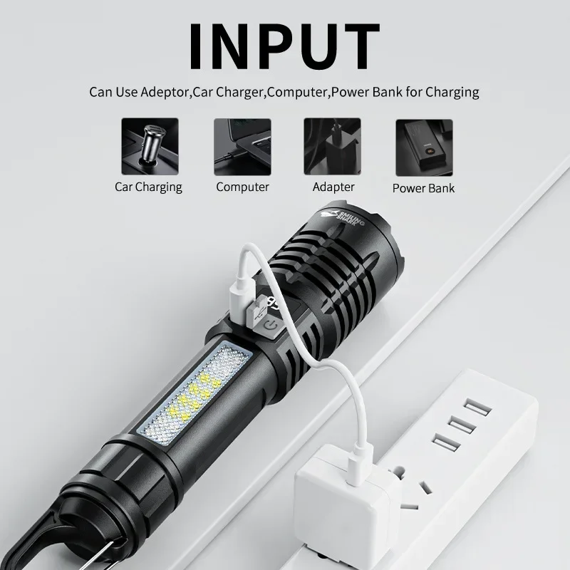 High Power LED Flashlight Rechargeable Torch Tactical Lantern Ultra Powerful Flashlight With USB Charging Outdoor