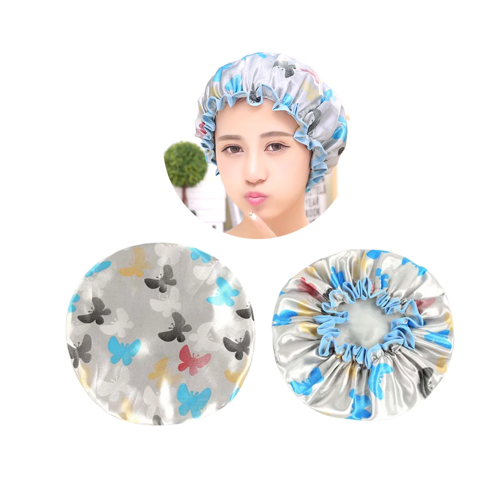 

2Pcs Shower Cap Bathing Hat Thicken Waterproof Hair Reusable Soft Lightweight Travel Foldable SATIN for Women SPA