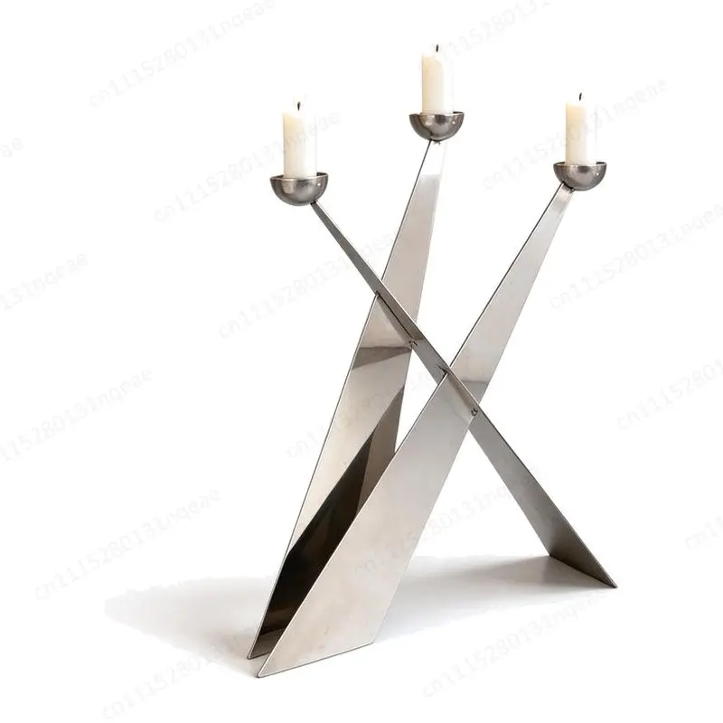 Simple Silver Stainless Steel Candlestick Christmas Home Decoration