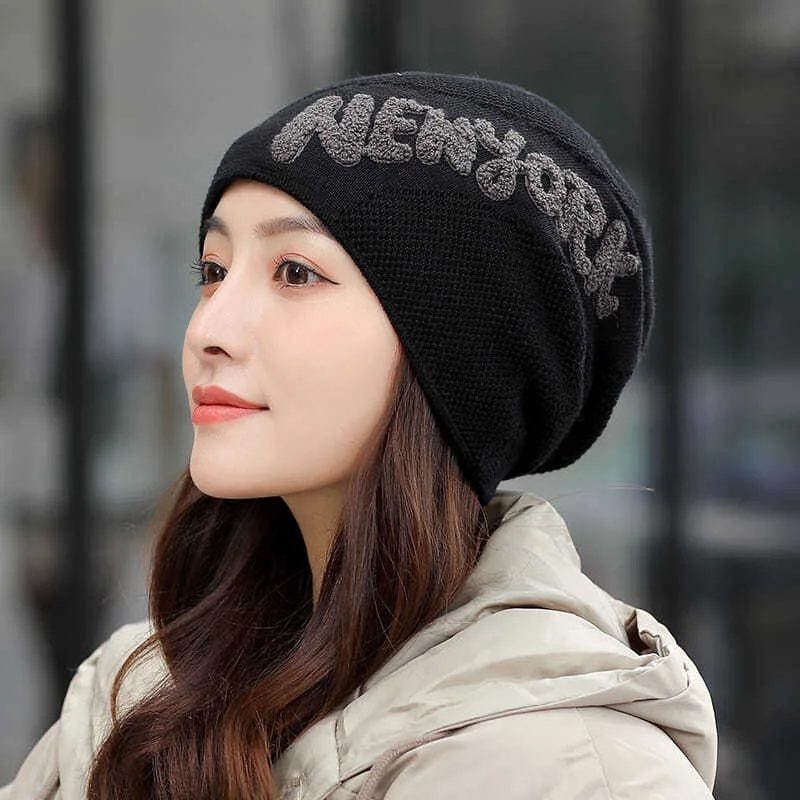 Unisex Warm Winter Hat Fashion NEW YORK Letter Knitted Hat Men & Women Add Fur Lined Thick Ski Beanie Cap