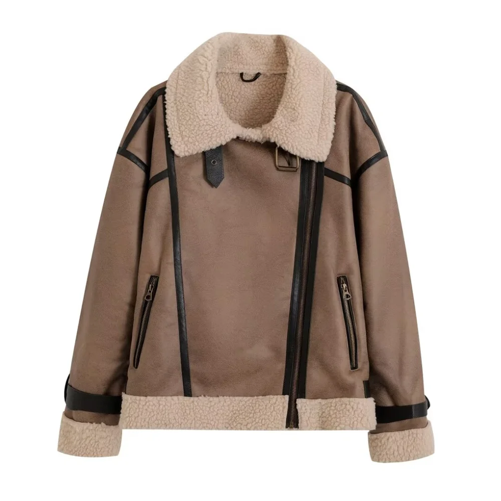 

fur integrated tripband decoration lamb wool warm jacket winter new product lapel long sleeved thick jacket