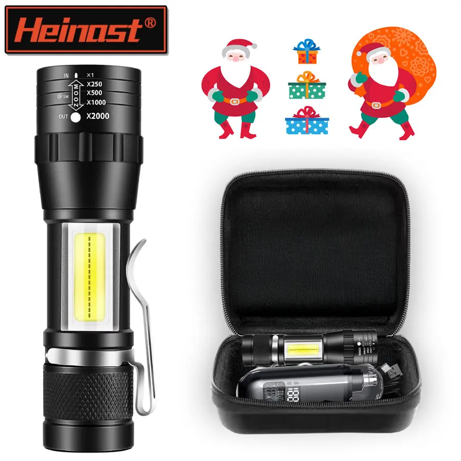 مصباح يدوي تكتيكي للتكبير تلسكوبي مدمج قابل لإعادة الشحن مع مشبك في الهواء الطلق للطوارئ ABS الشعلة للرجال هدية عيد الميلاد فردية/مجموعة