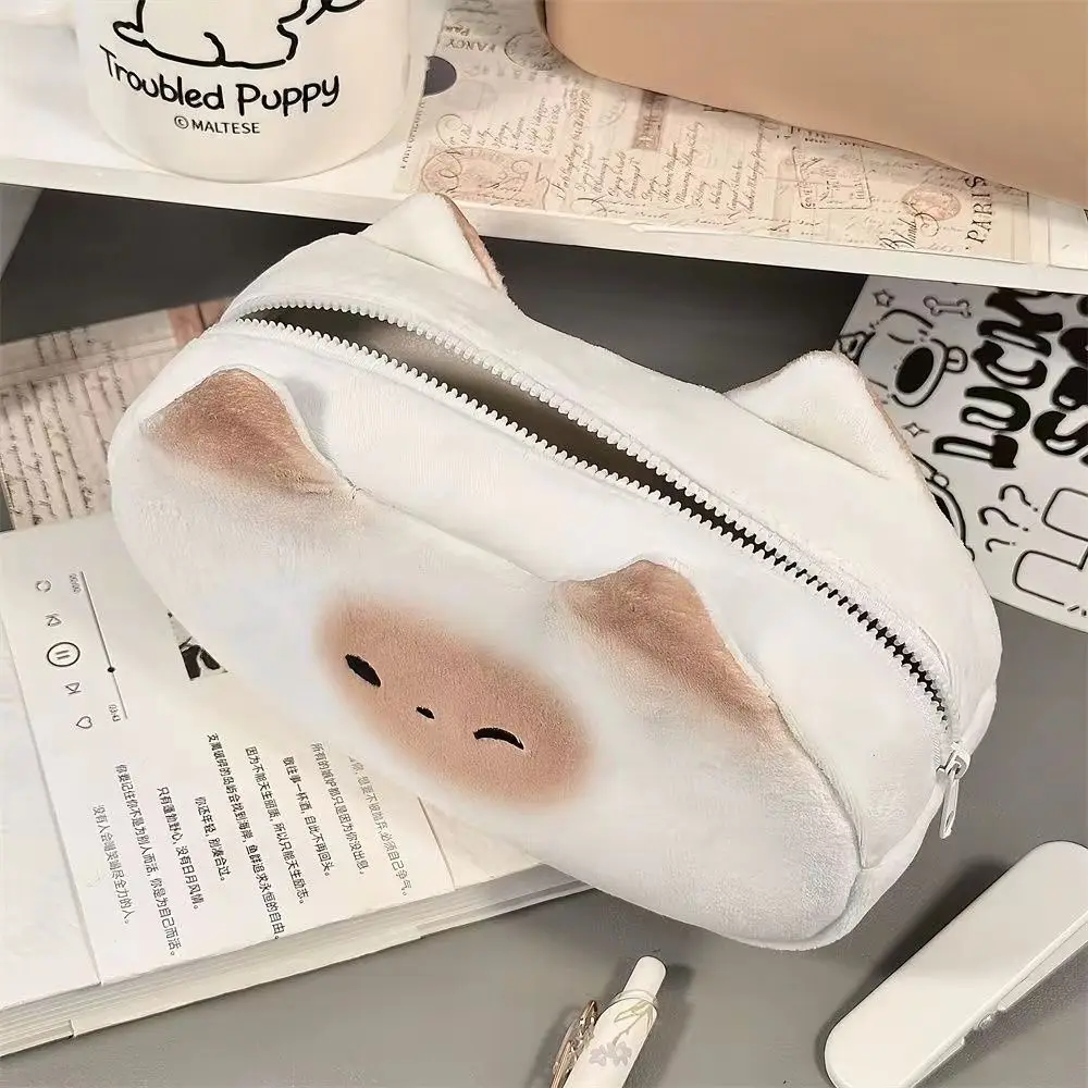 Cute French Toasted Pen Bag Plush Large Capacity Student Pencil Case Multi-function Funny Stationery Storage Bag Organizer