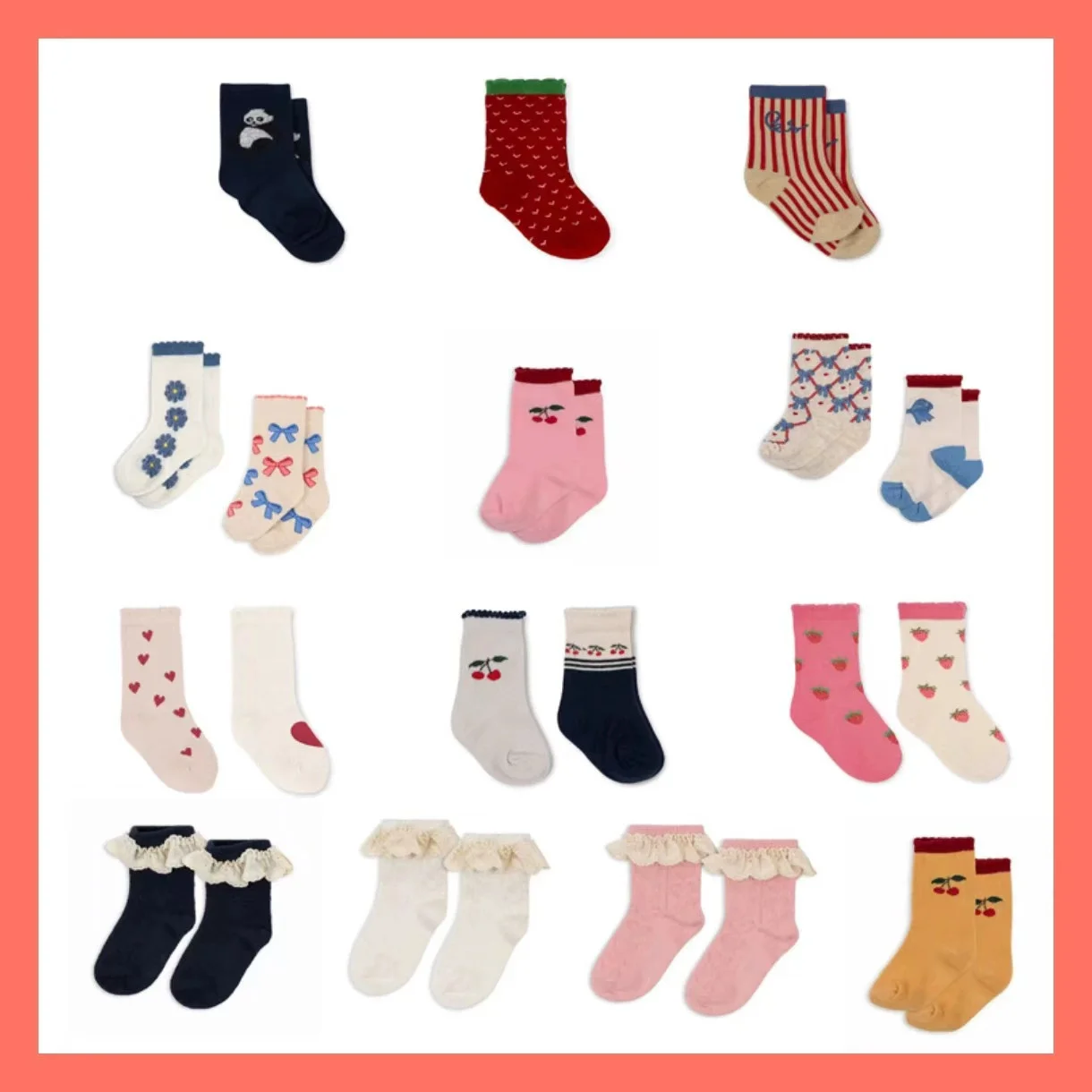 2025 New  Children's Socks Kawaii Cherry Baby Girls' Socks Cotton Boys' Sports Mid Tube Socks Children's Accessories