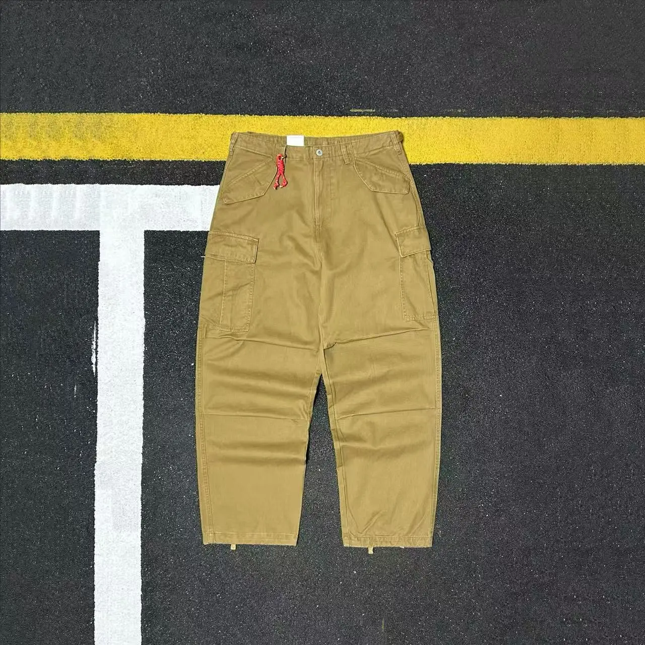 

Cotton Cargo Pants Men's Loose Straight Leg Khaki Trousers Trendy Long Pants Workwear Style Multi-Pocket Casual Trousers