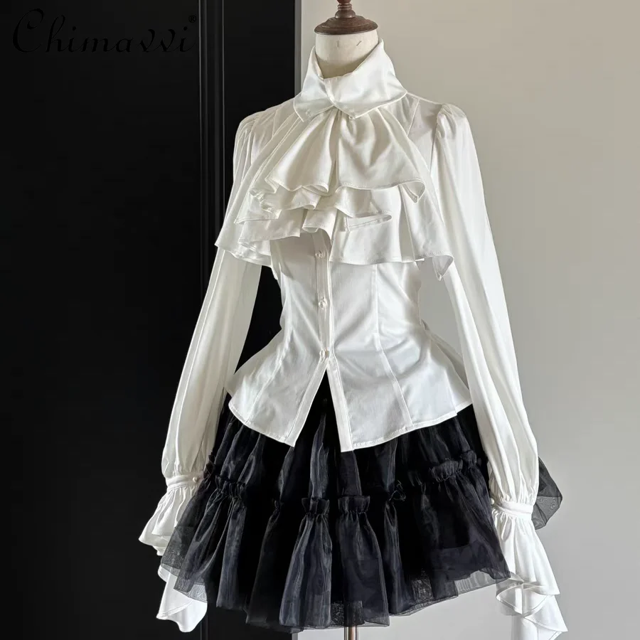 Gothic Darkสีแดงแขนค้างคาวRetroเสื้อฤดูใบไม้ผลิและฤดูร้อนใหม่LolitaทุกวันแขนยาวSlim-Fitภายในอารมณ์เสื้อเสื้อ