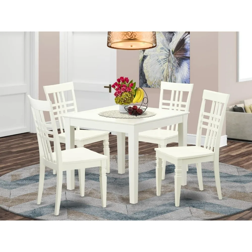 Dining Tables Oxford 3 Piece Set Contains a Square Dinner Table and 2 Kitchen Dining Chairs, 36x36 Inch, Linen White