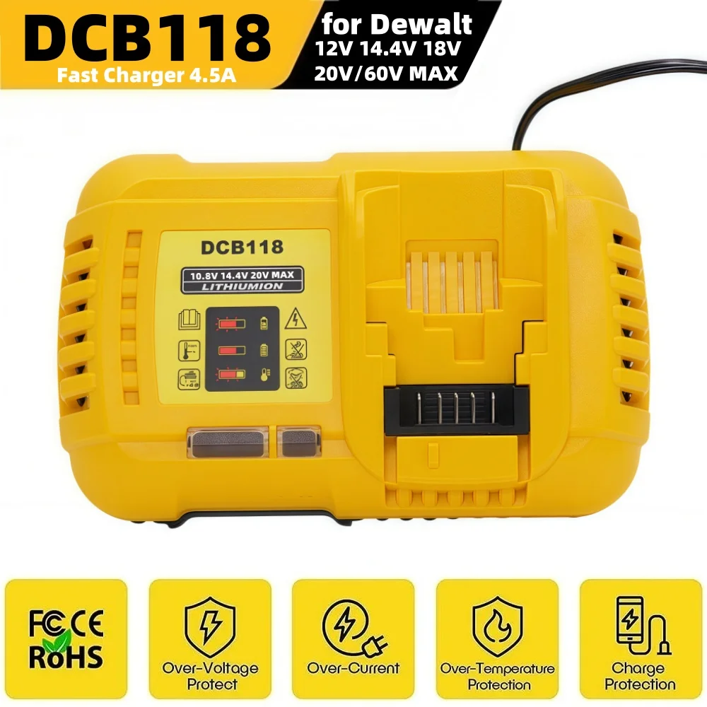 

DCB118 Lithium Battery Fast Charger Charging 4.5A For DeWalt 10.8V 12V 14.4V 20V Max 60V Battery DCB101 DCB200 DCB140 DCB105