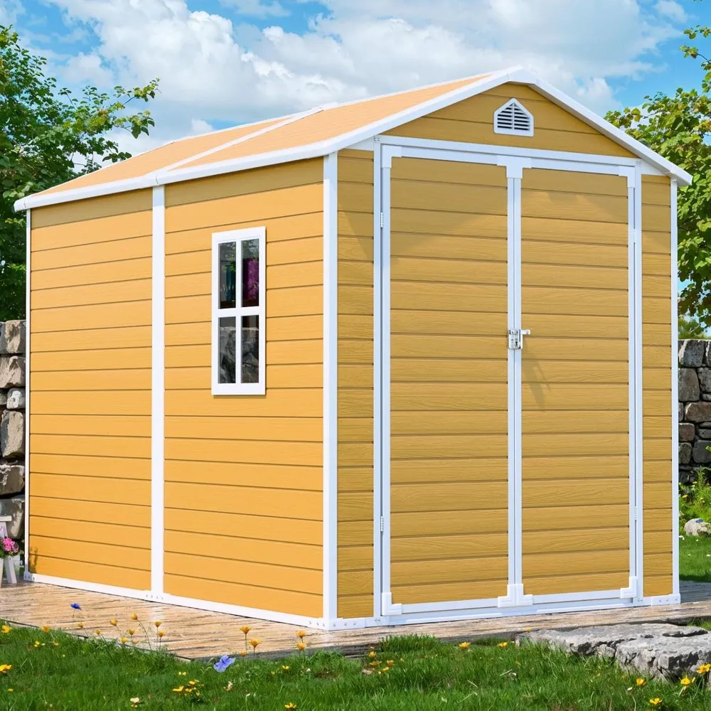 

8x6 FT Outdoor Storage Shed, Waterproof Resin Shed with Floor & Lockable Door & Window & Vents, Large Metal Storage Shed