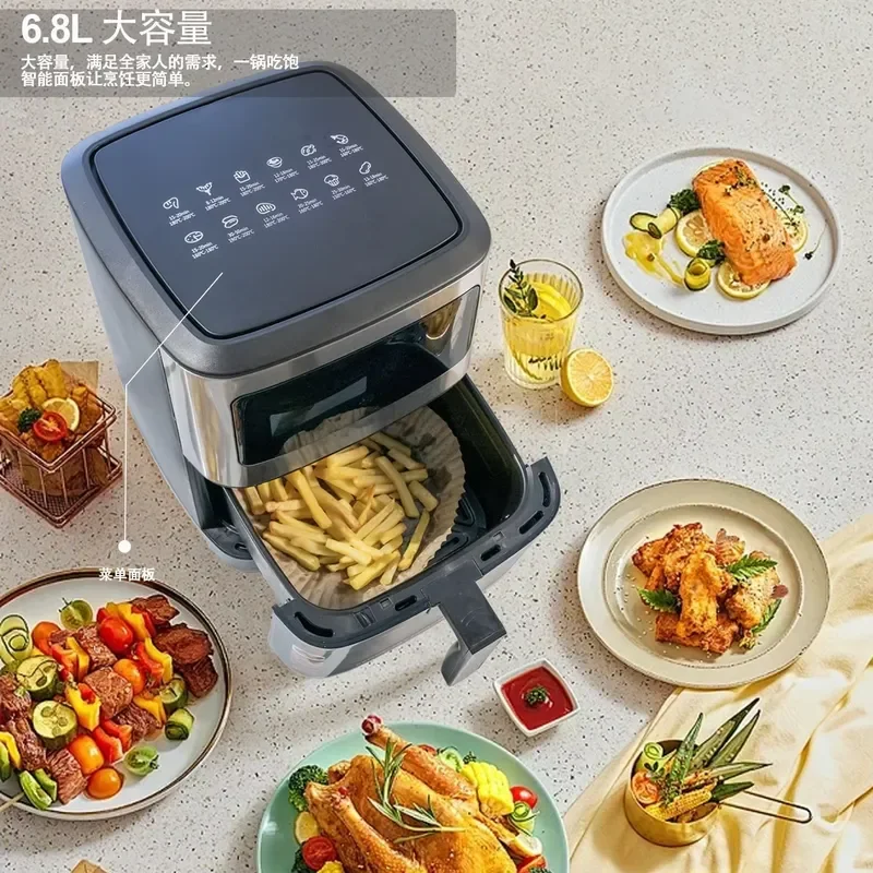2026for 1500W Air Fryer 6.8L Large Capacity Oil Free Low Automatic French Fries Maker Smart Visual Oven Deep Fryer 220V