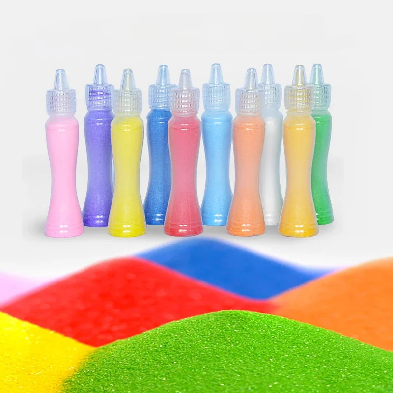 10 Colors of Colorful Sand Kids Handmade DIY Painting Toys English Sand Painting Set Handmade Painting with Sand Tray