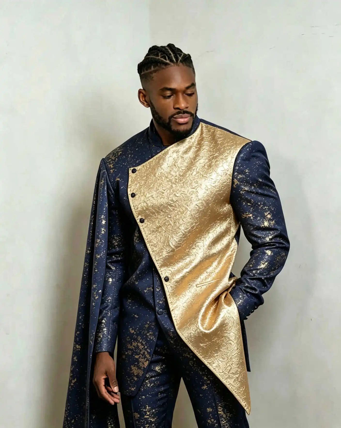 Unique Design Men Tuxedos With Cap Floral Pattern Formal Party Birthday Groom Wears Customized Cosplay Outfits 2 Pieces