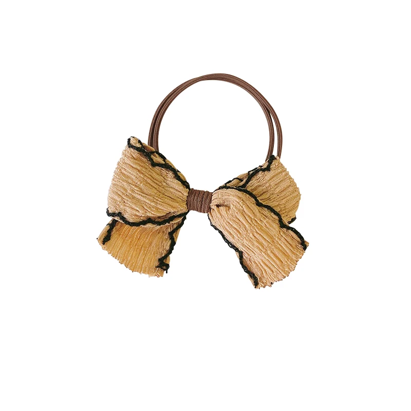 Cute Bow-knot Elastic Hair Bands Cream Brown Butterfly Knot Hair Rope Spot Hair Circle Double Horsetail Head Rope Hair Accessory