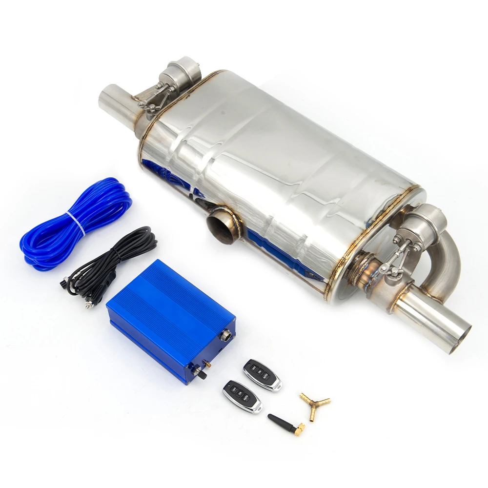 Universal T Shape Car Exhaust Pipe Vacuum Pump Variable Valve Mufflers Remote Control One Inlet Two Outlet 51MM 63MM 76MM