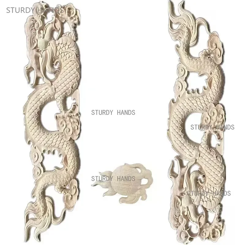 3pcs/set Chinese Wood Carving Imitation Antique Solid Wood Decal Double Dragon Play Beads Home Decoration Custom Wood Relief