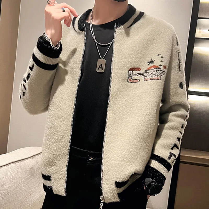 Zipper Letter Printing Cardigan Men Sweter Korean Sweaters Coat Designer Autumn Fashion Knit Cardigan Jacket 2022 Men Sweaters