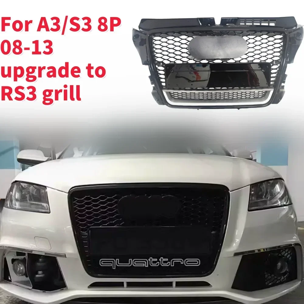 For RS3 Style Front Sport Hex Mesh Honeycomb Hood Grill for  A3/S3 8P 2009 2010 2011 2012 2013 New