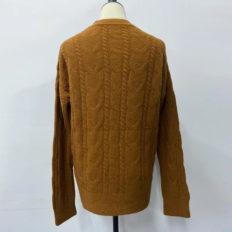 Jersey de punto para mujer, jersey de manga larga con cuello redondo, color café, naranja, beige, holgado, Otoño e Invierno