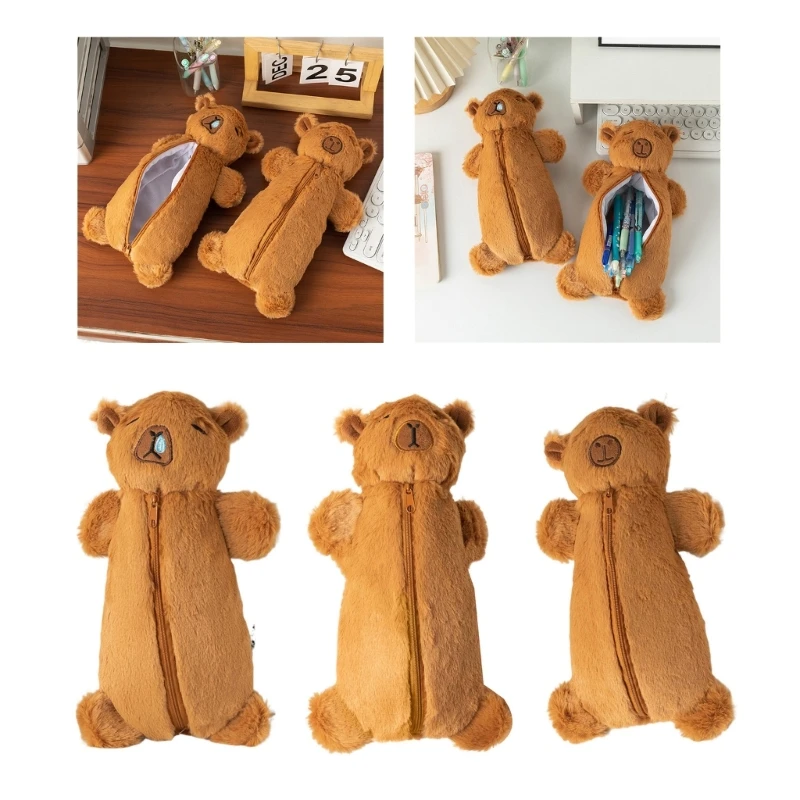 Plush Animal Pencil Case سعة كبيرة منظمي القلم القلم المحمولة للطالبات للطالبات.