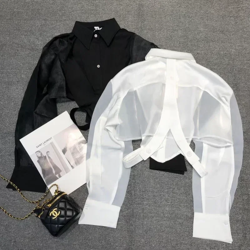 Shirts Women Sun-proof Crop Tops Sheer Loose Chic Summer Sexy Girls Ulzzang Fashion Casual Streetwear Camisa All-match Aesthetic