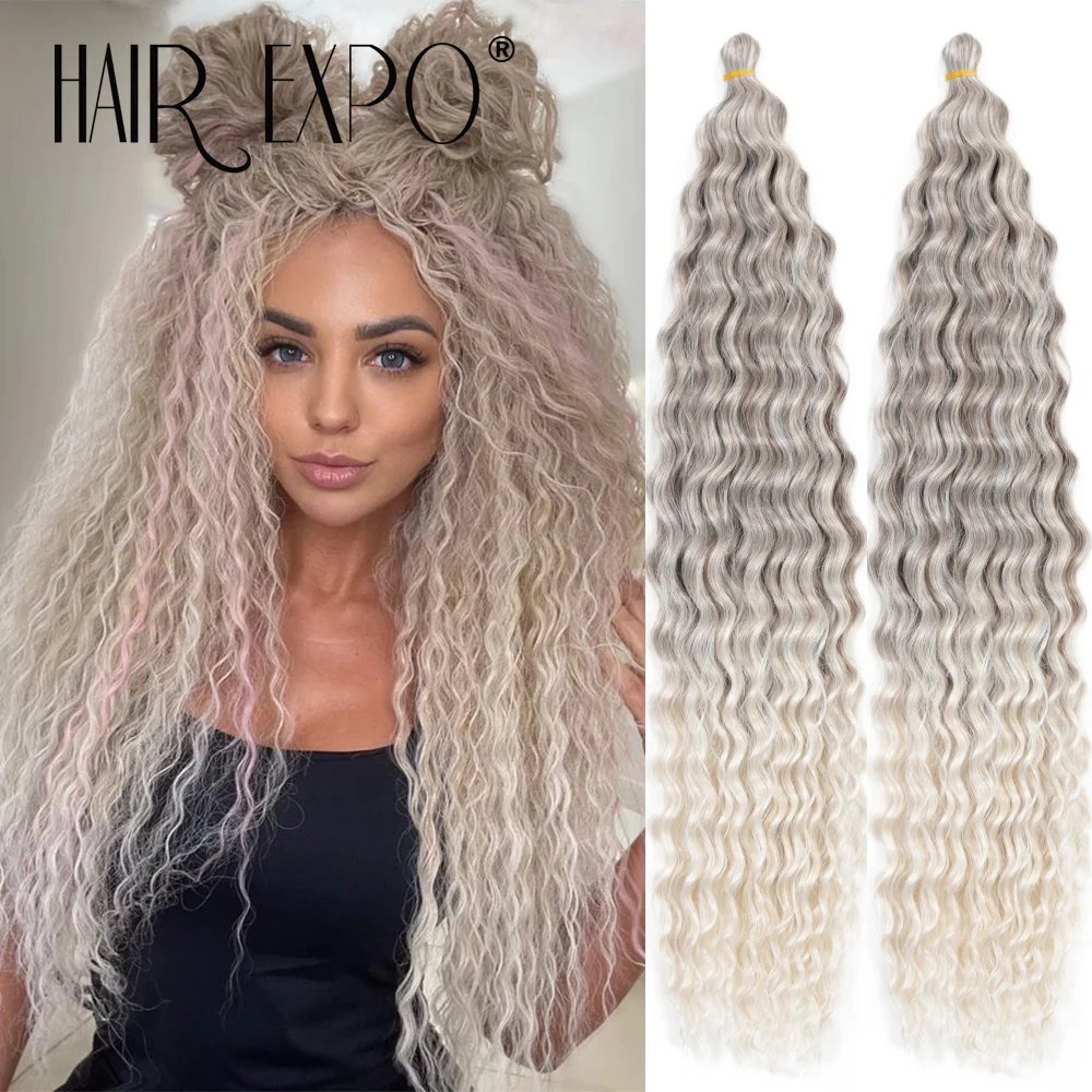 

22-дюймовые локоны Ариэль, волнистые волосы, твист, вязанные крючком, синтетические косы, волосы, омбре, блондинка, розовый, глубокая волна, плетение, наращивание волос