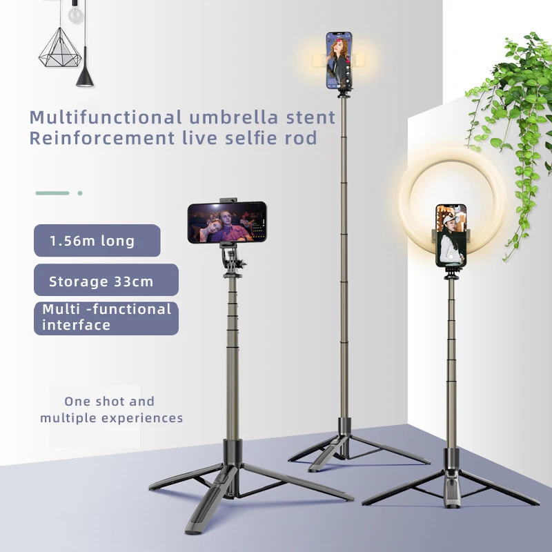 Support Q06 pour la diffusion en direct, perche à selfie Bluetooth, alliage d'aluminium allongé, trépied multifonctionnel intégré, photographie au sol