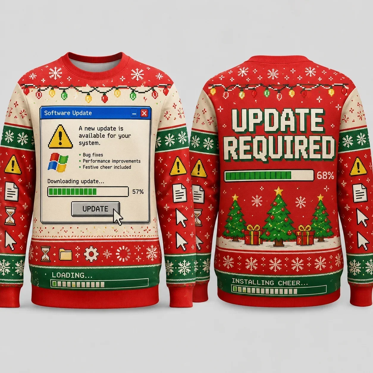 Programmer IT Geek Ugly Christmas Sweater All Over Print Crewneck Sweatshirt Windows Error Popup Xmas Pullover Y2K
