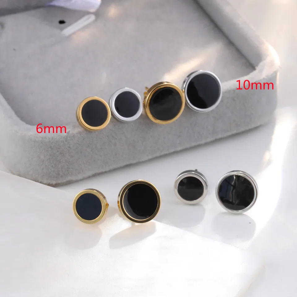 Buyee 925 Sterling Silver Rock Punk Earring Black Stone Simple Round Stud Earring for Women Men Girl Fashion Fine Jewelry Circle