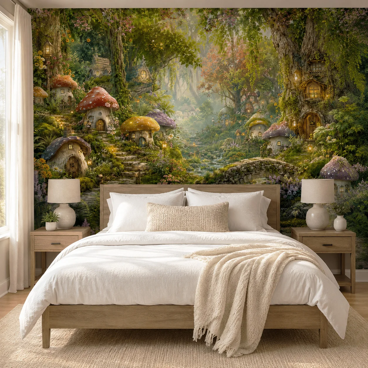 Custom Enchanted Mushroom Forest Wallpaper Mural Fairy Village Woodland Wall Decor Non Self Adhesive Living Room Bedroom