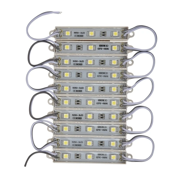 Guirxiété lumineuse LED étanche, 5050 SMD, 3 LED Tech, DC 12V, blanc froid, 1x10 pièces