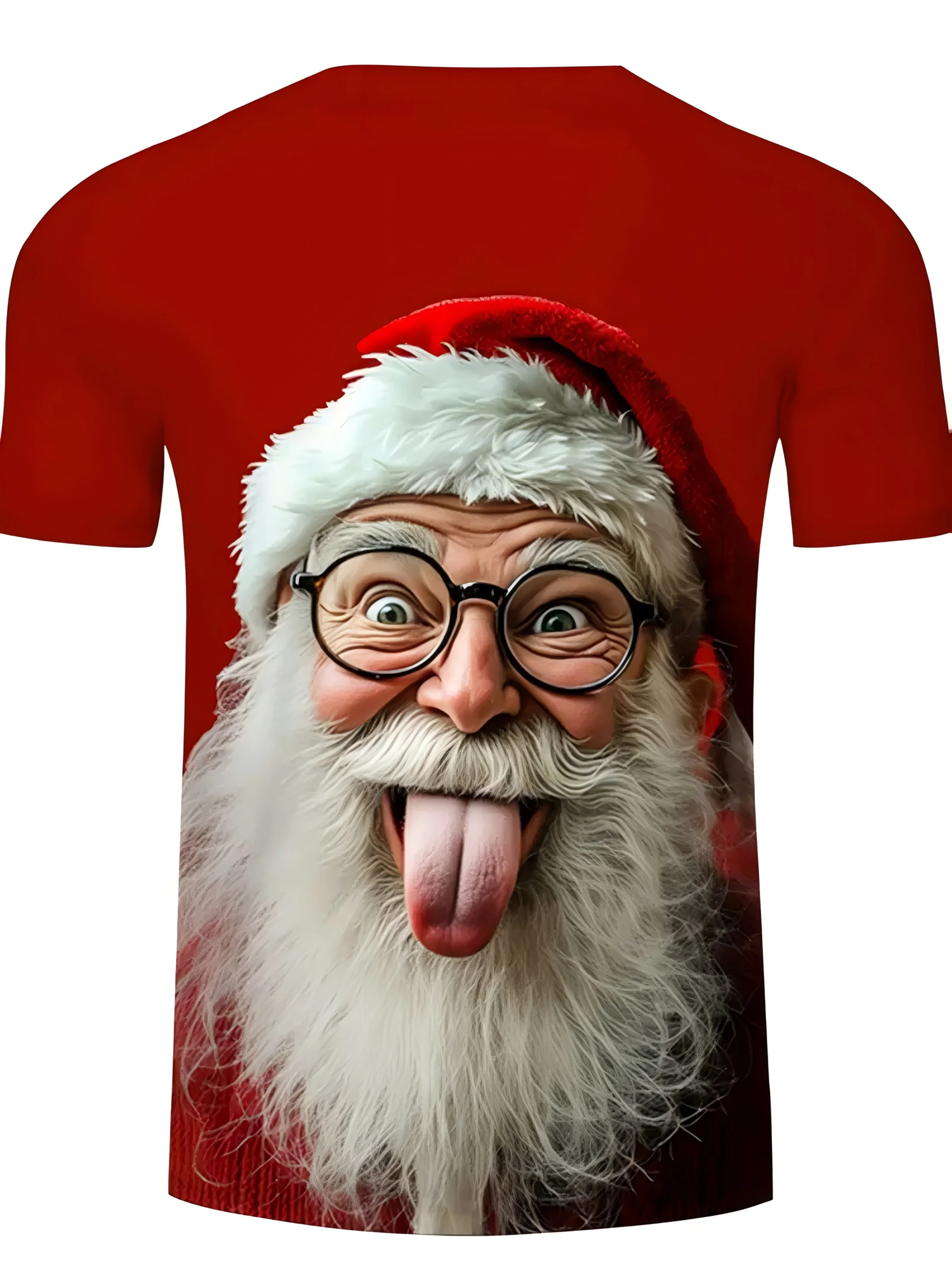 Men's 3D Santa Face Print T-Shirt - Fun Christmas Novelty Gift, Expressive Design, Machine Washable Round Neck Casual Party