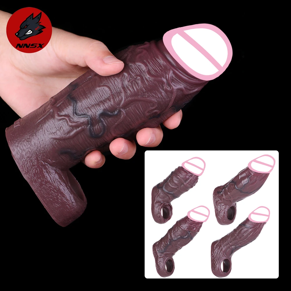 NNSX Czarne Puste Dildo Powiększające Penisa Męski Rękaw Opóźniający Ejakulację Pierścienie Realistyczny Żołądź Zabawki Erotyczne dla Dorosłych Pogrubiające Penisa