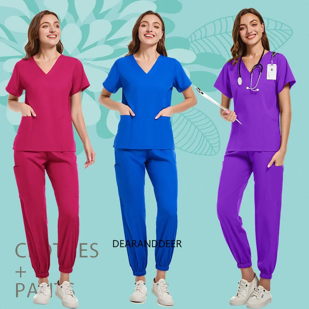 

Surgical Uniforms Woman Scrub Set Medical Nurse Beauty Salon Workwear Clinical Scrubs Top Pants Spa Doctor Nursing Suit