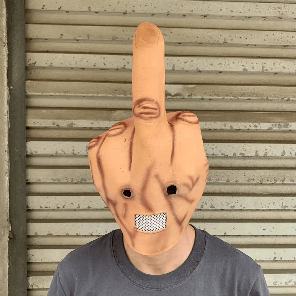 Middle Finger Latex Full Head Mask Funny Prank Headgear Halloween Cosplay Prop For Bar Club Party Performance Novelty Trick Mask